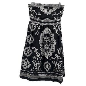 WHBM 100% Silk Dress Women's 4 Black Damask Strapless Classic Old Money Party‎